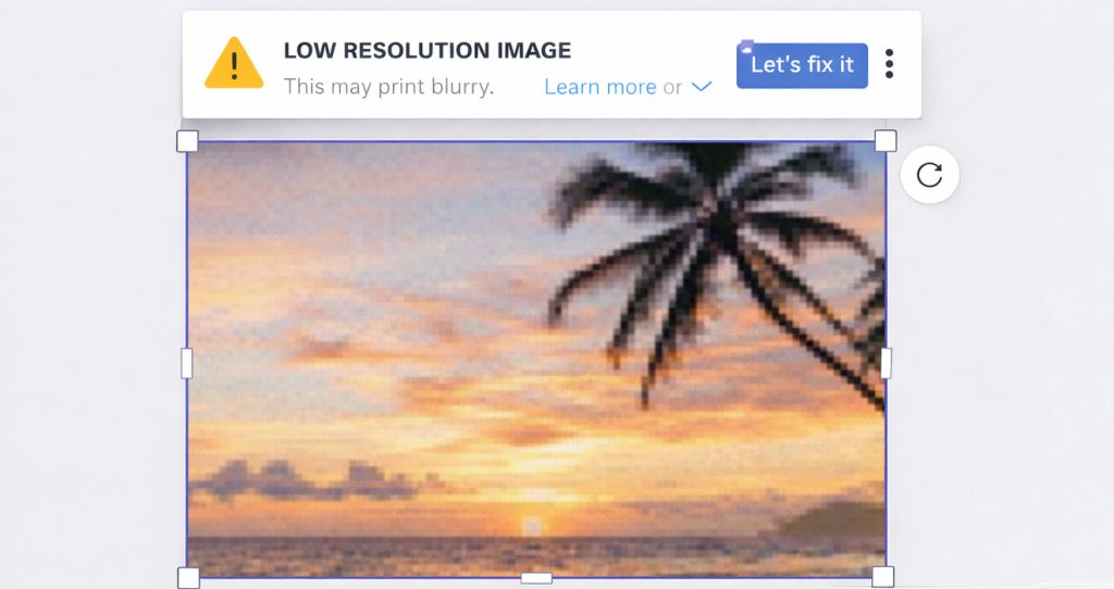 low resolution image warning in canva before printing